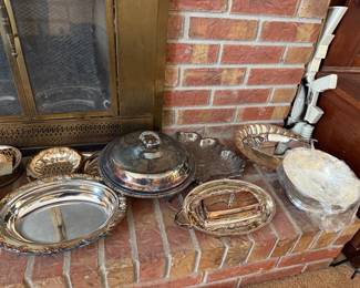 large assortment of vintage silver-plated serving items