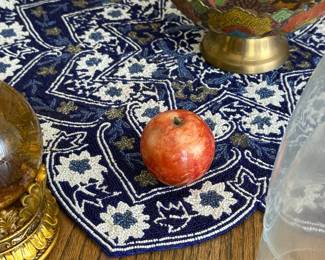 decorative stone fruit sculpture, vintage Indian brass fruit bowl