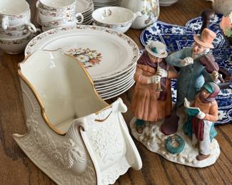 1993 Lenox Fine Ivory China "Winter Bouquet" Sleigh, Vintage Christmas Carolers Porcelain Sculpture