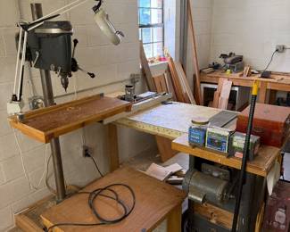 Vintage Craftsman drill press, Vintage Craftsman table saw, Home made Box filter