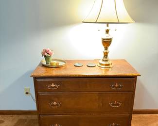 brown wood dresser, Vintage Brass Table Lamp
