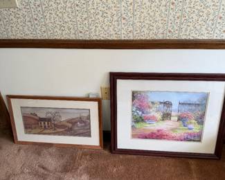 "Garden Gate" by artist Nora DeBolt, framed folk art landscape print