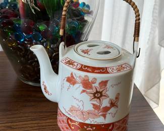 Vintage Orange and Gold Floral Teapot 1960's, Japan