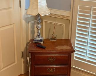 nightstand, bombay table lamp, botanical reed diffuser