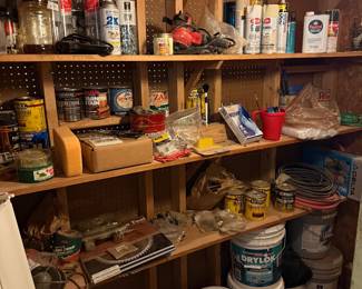 Various woodworking products, Finishers, sealant, paint, circular blades, sandpaper, waterproofer