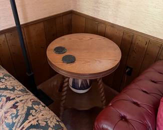 vintage-style round wood side table