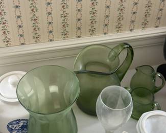 vintage green glass drinkware