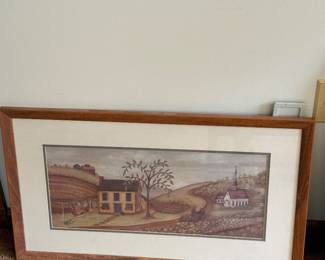 framed folk art landscape print