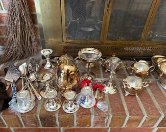 large assortment of vintage silver-plated serving items