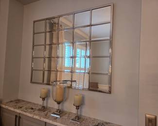 Multipaneled Mirror featuring a Polished Silver Frame & Beveled Mirror panes