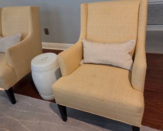 Crate & Barrel High Wingback Soft Yellow Chairs 29"wide X 35"deep X 39"height