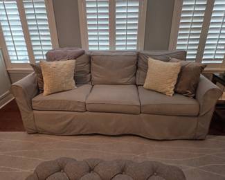 Charcoal Grey Sofa with light grey cover 88"wide X 37"deep X 36" height