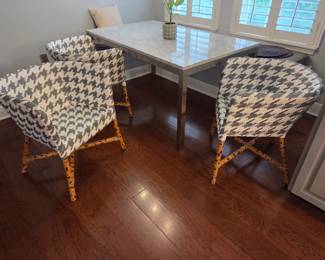 Dark Grey & White Houndstooth Rattan Woven Chairs