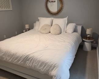 King Size bed White Minimalist Frame/Headboard w/ Mattress & Boxspring