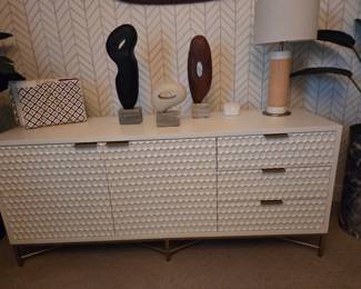 Beautiful Geometric Textured Design Office Credenza OR TV Console w/Gold Handles & Legs 64"wide X 18"deep X 28"tall