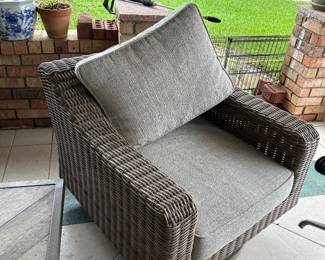 Outdoor set 2 swivel chairs, sofa and coffee table
