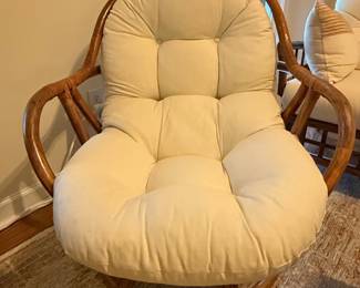 Vintage Rattan Swivel Rocker Chair with Tufted Cushion
