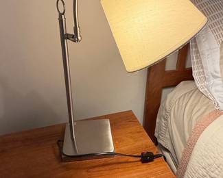 Modern Adjustable Brushed Nickel Task Lamp with Fabric Shade and AC Outlet