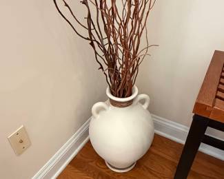 White Ceramic Amphora-Style Floor Vase with Curly Willow Branches