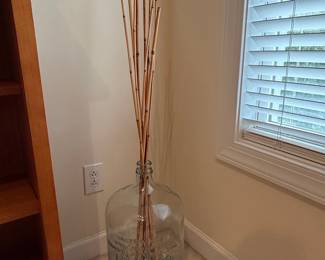 Large Clear Glass Company Embossed Carboy Floor Vase with Bamboo Reeds