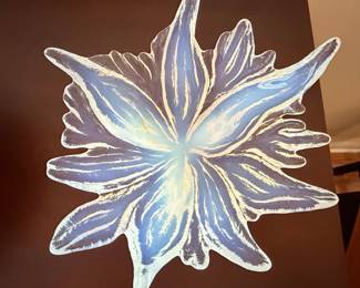 Vintage Murano Lavorazione Arte Blue Glass Lotus Flower Bowl
