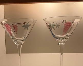 Hand-Painted Grape Motif Martini Glasses