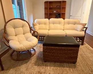 Vintage Ficks Reed Rattan Lounge Chair and Ottoman Set