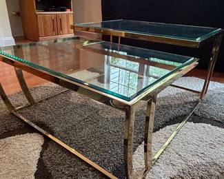 Vintage Hollywood Regency Brass and Glass Nesting Coffee Tables