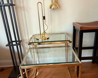 Hollywood Regency Faux Bamboo Brass and Glass Nesting Tables
