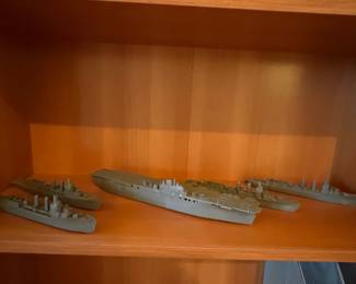 Vintage Plastic Toy Navy Ship Fleet (4-Piece Set) - Aircraft Carrier and Destroyers
