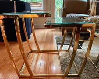 Hollywood Regency Brass and Glass Nesting Tables