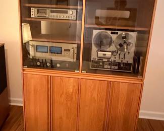 Vintage McIntosh MC2105 Amplifier, Akai GX-635D Reel-to-Reel, and Custom Oak Stereo Cabinet