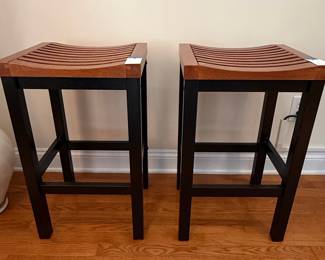 Set of 2 "LuXeo Lakewood" Solid Wood Saddle Barstools in Walnut Finish