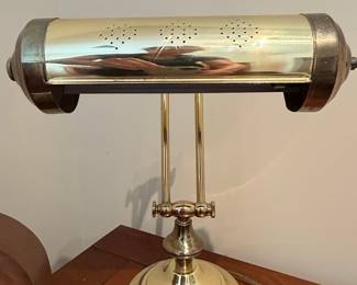 Vintage Brass Bankers Lamp with Perforated Shade