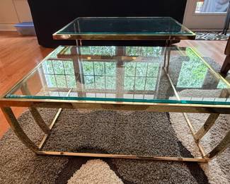 Vintage Hollywood Regency Brass and Glass Nesting Coffee Tables
