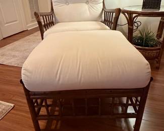Vintage Ficks Reed Rattan Lounge Chair and Ottoman Set