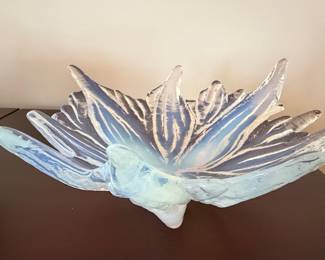 Vintage Murano Lavorazione Arte Blue Glass Lotus Flower Bowl