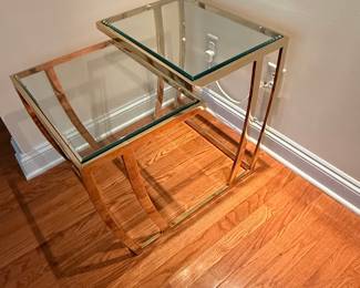 Vintage Hollywood Regency Brass and Glass Nesting Tables
