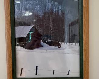 Framed Winter Cabin Landscape Photograph