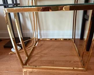 Hollywood Regency Faux Bamboo Brass and Glass Nesting Tables