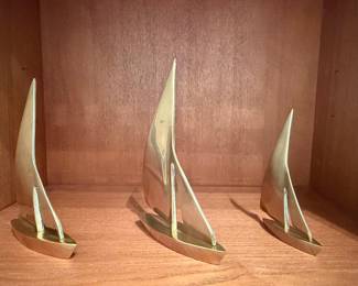 Vintage Brass Sailboat Figurine Set