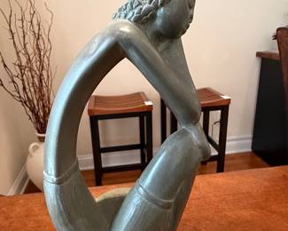 Vintage Carved Stone Thinking Woman Sculpture