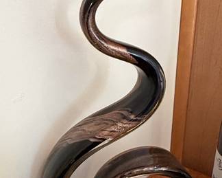 Murano Style Black and Gold Swirl Glass Sculpture