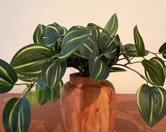 Artificial Variegated Tradescantia in Wooden Vase