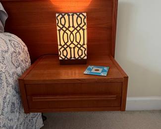 Mid-Century Modern Teak Floating Headboard with Integrated Nightstands