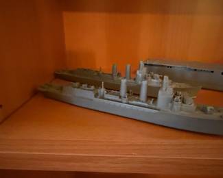 Vintage Plastic Toy Navy Ship Fleet (4-Piece Set) - Aircraft Carrier and Destroyers