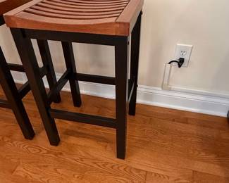 Industrial Style Slatted Wood and Metal Bar Stool