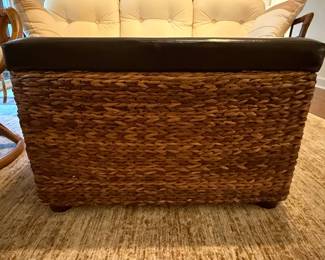 Woven Seagrass Storage Ottoman with Upholstered Lid