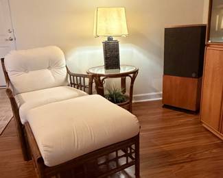 Vintage Rattan and Bamboo Lounge Chair with Ottoman