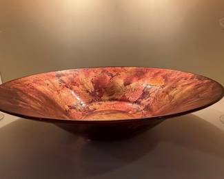 Decorative Glass Centerpiece Bowl with Red and Gold Metallic Leaf Finish